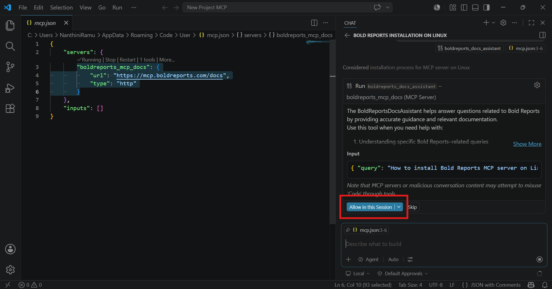 The MCP server searches Bold Reports help resources