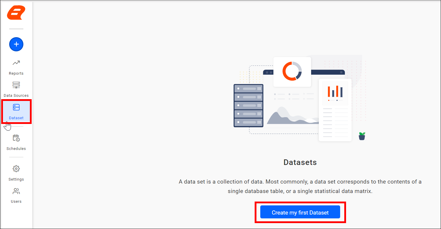 Create a dataset menu option listing