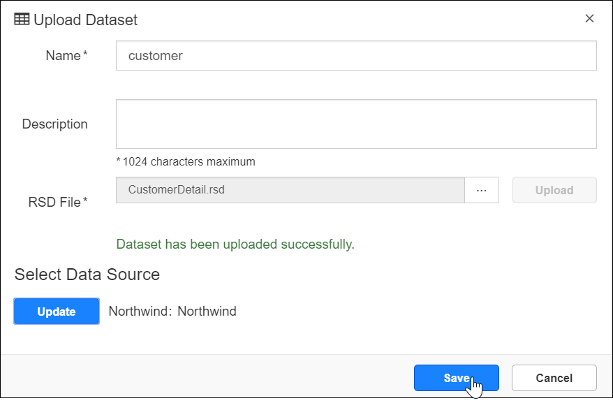 Select a data source for the uploaded dataset