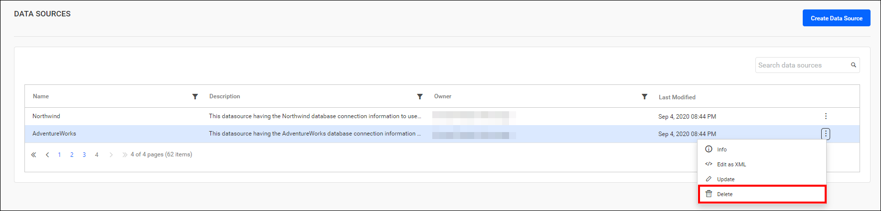 Delete a data source