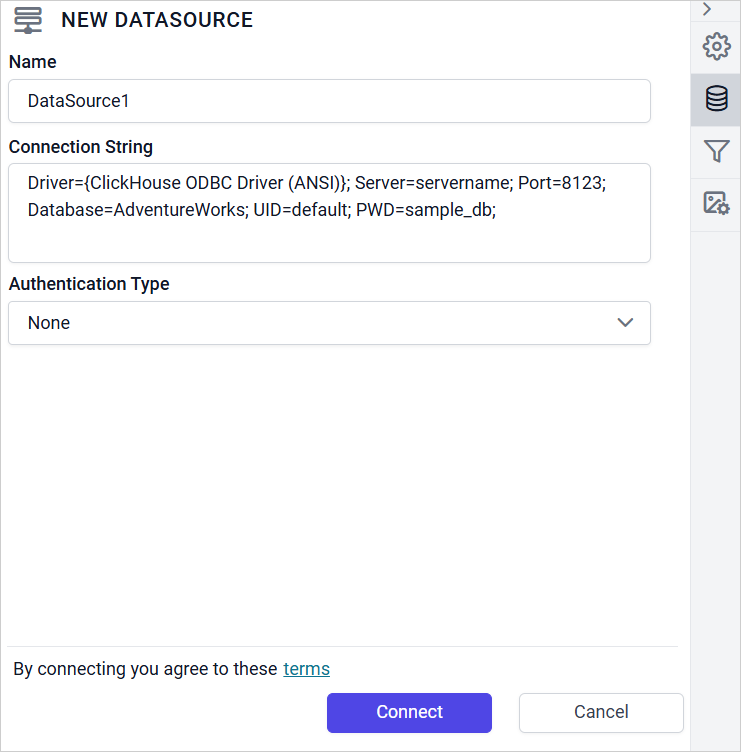 Web datasource properties