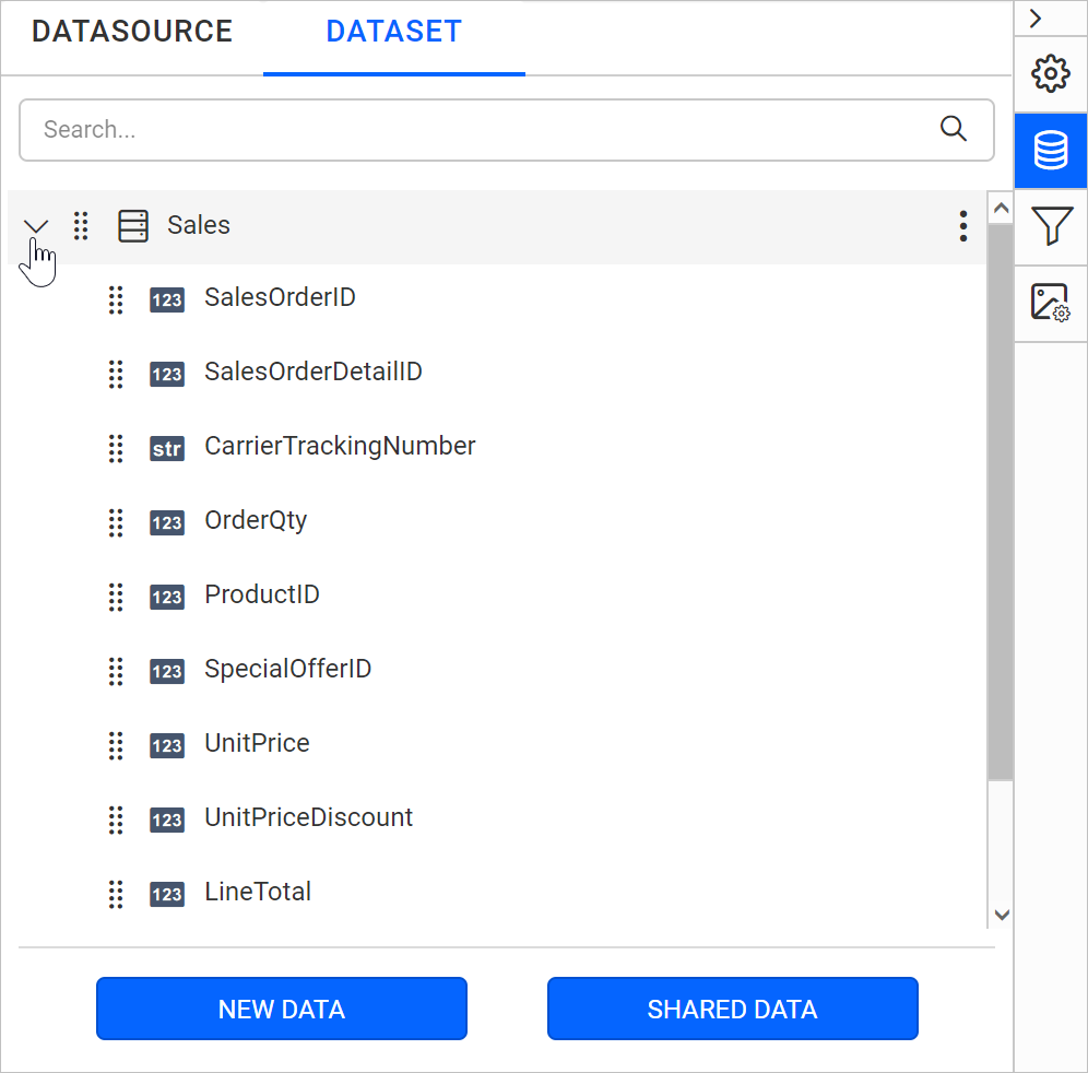 Data fields list