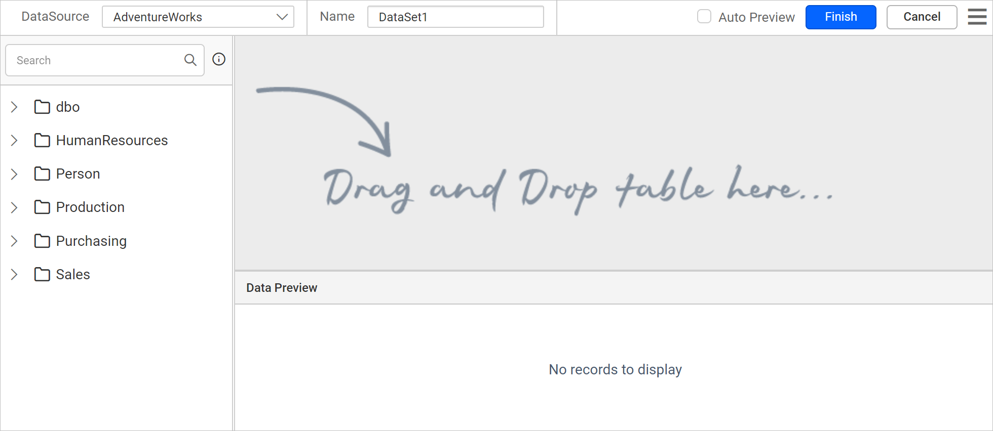 Query designer full view