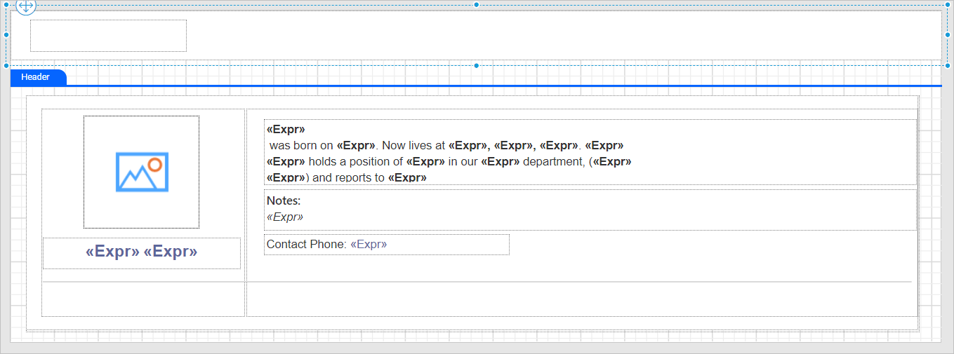 Add report items in header area