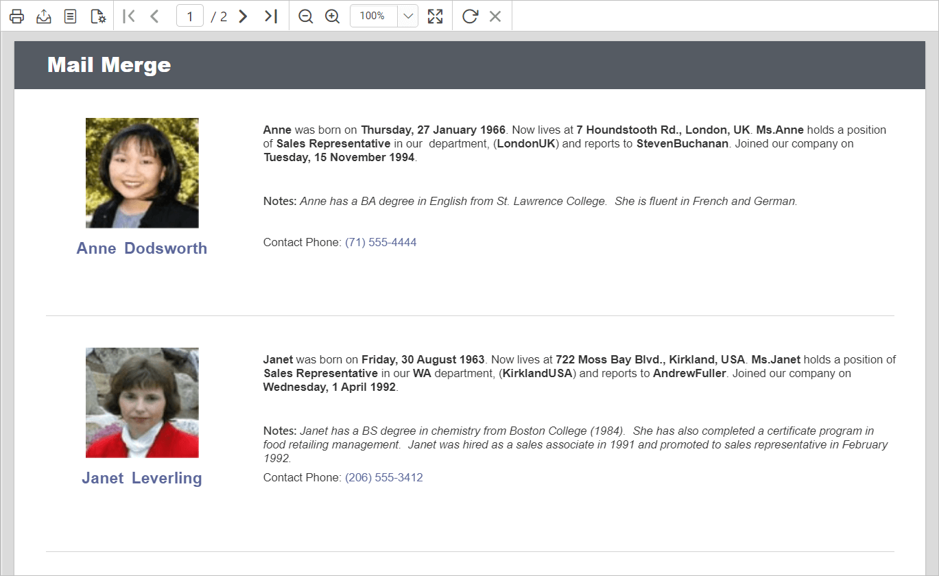 Mail merge report preview