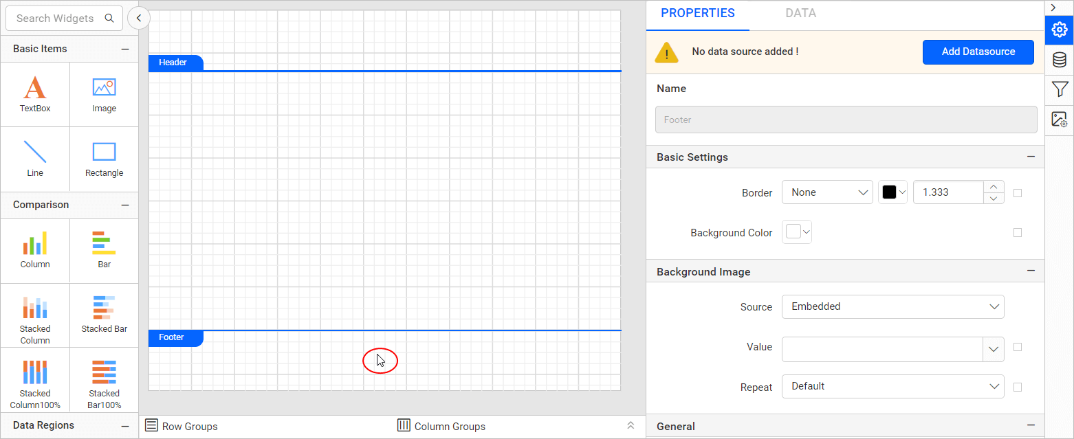 Open footer properties