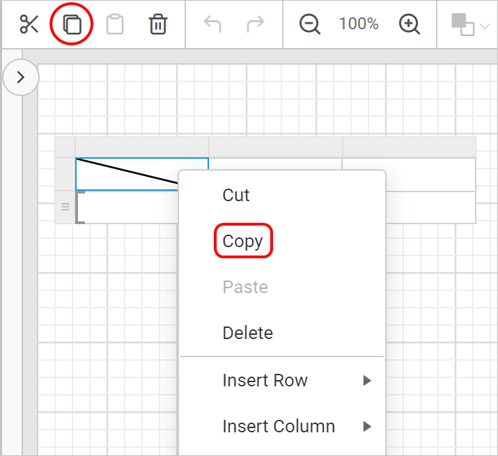 Copy menu options