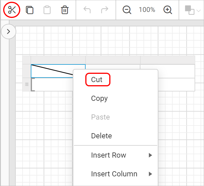 Cut menu options