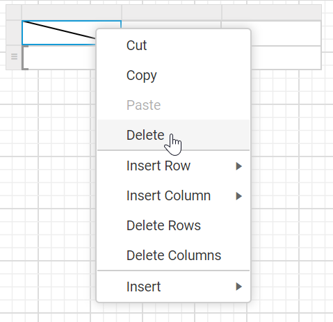 Delete cell menu