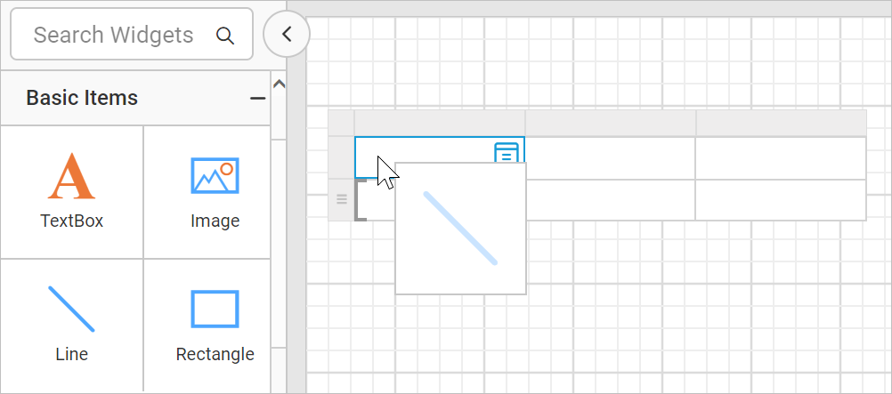 Drag and drop line into table cell
