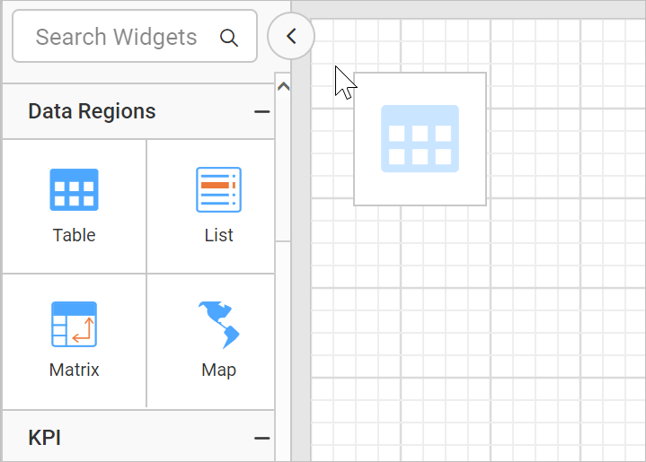 Drag and drop tablix report item into design area