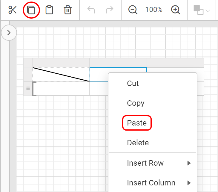 Paste menu options