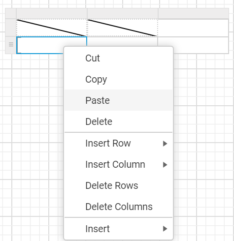 Paste menu options