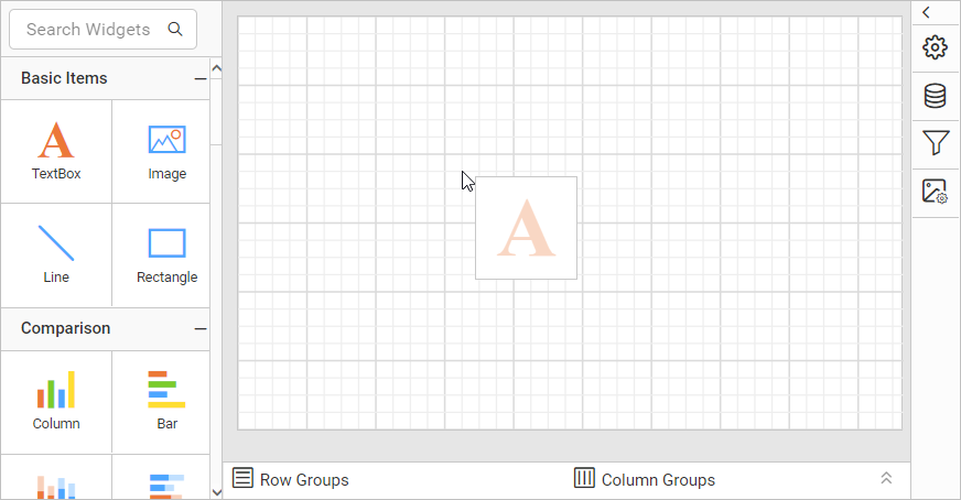 Drag and drop textbox report item into design area