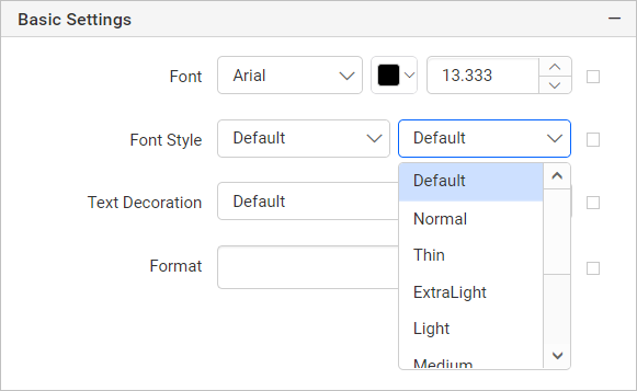 Textbox item with properties view