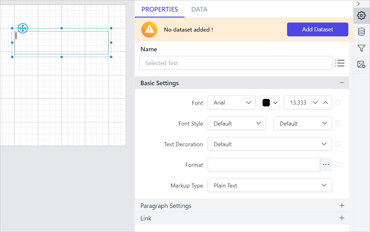 Textbox item with properties view