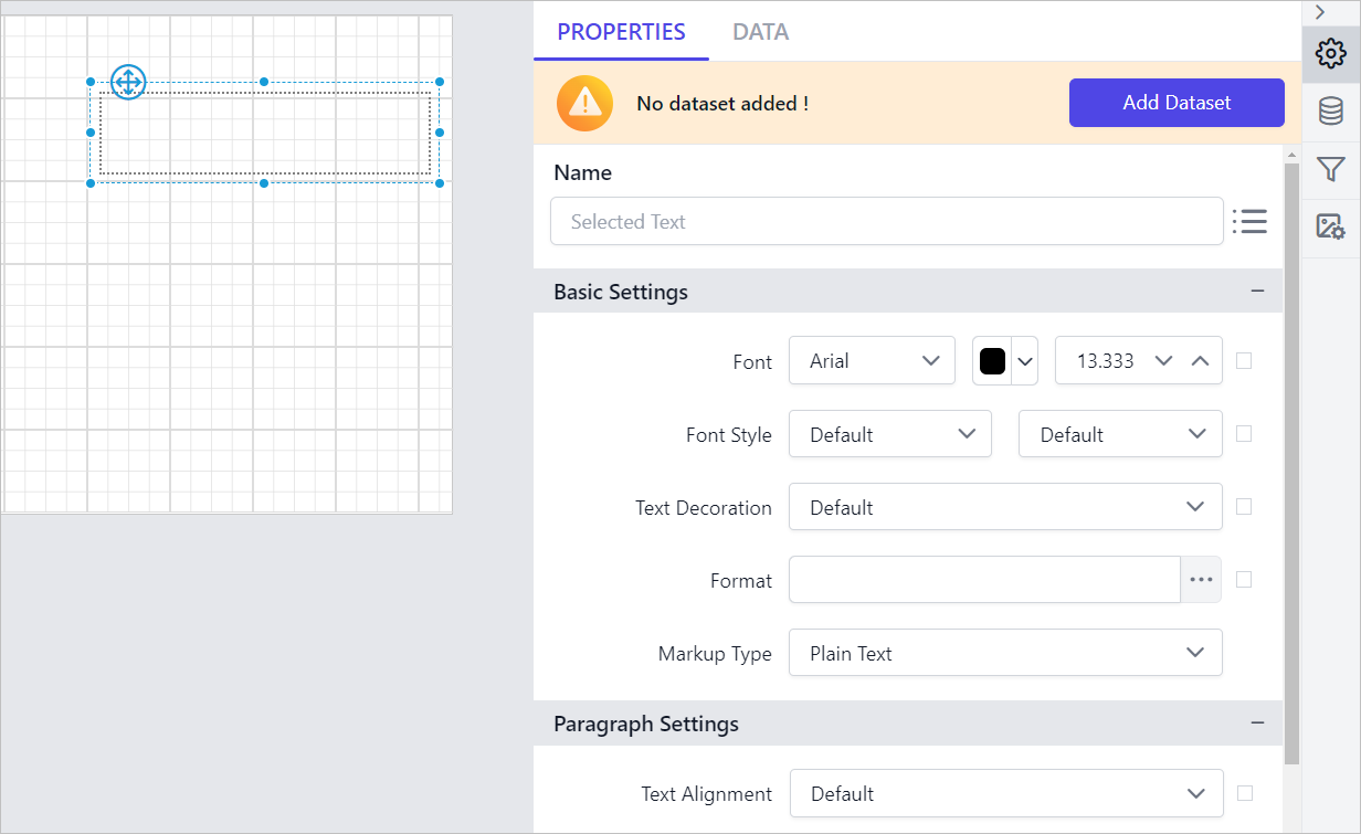 Textbox item with properties view