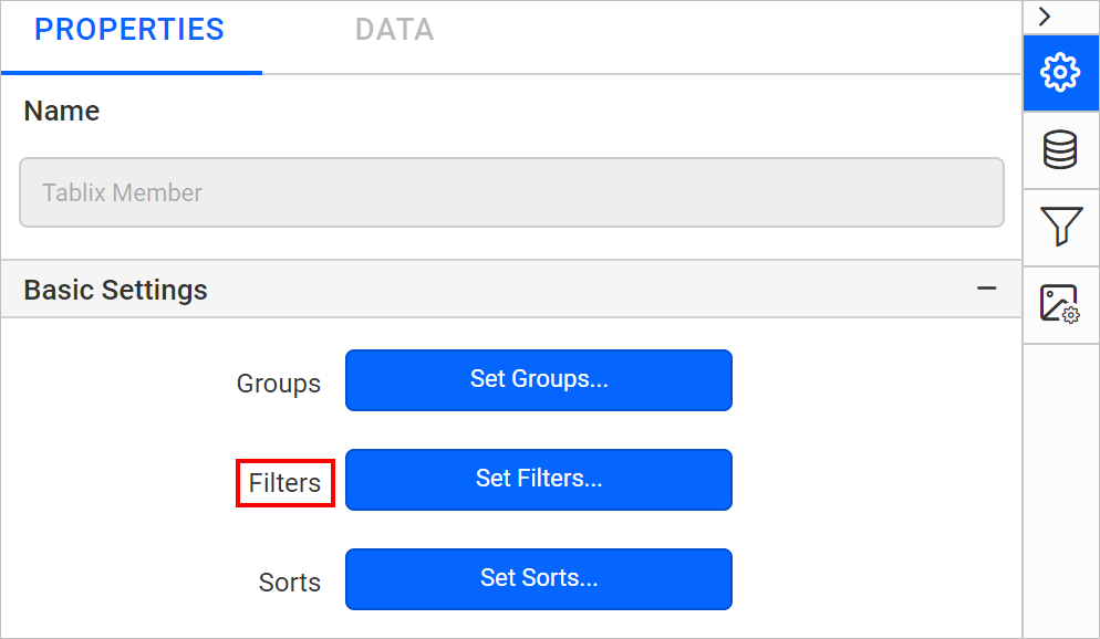 Open filter dialog