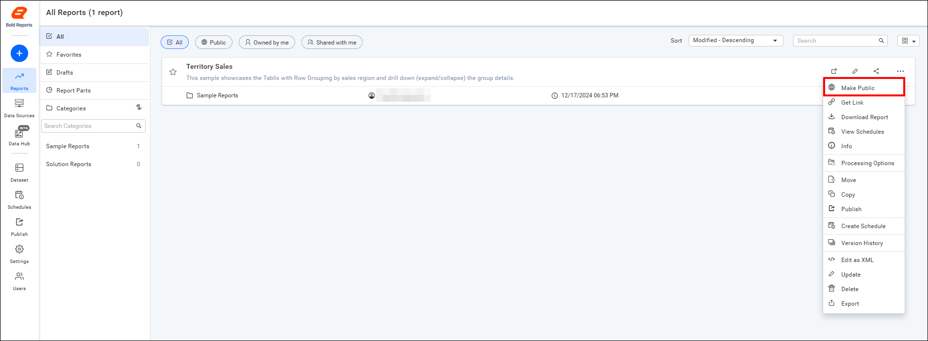 Click on makepublic-context icon