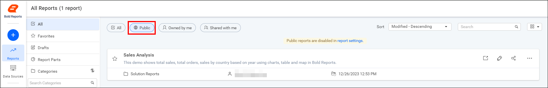 Click on publicreport icon