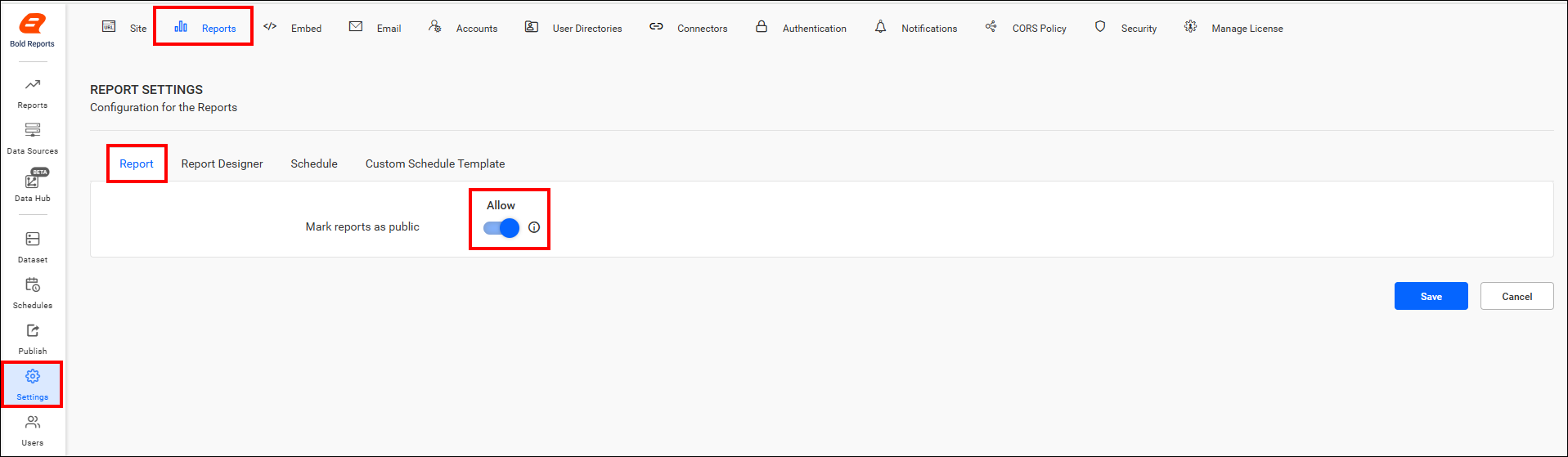 Click on report-settings-on icon