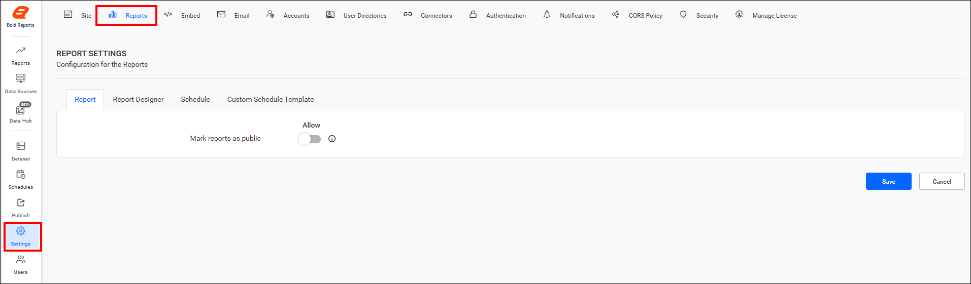 Click on reportsettings icon