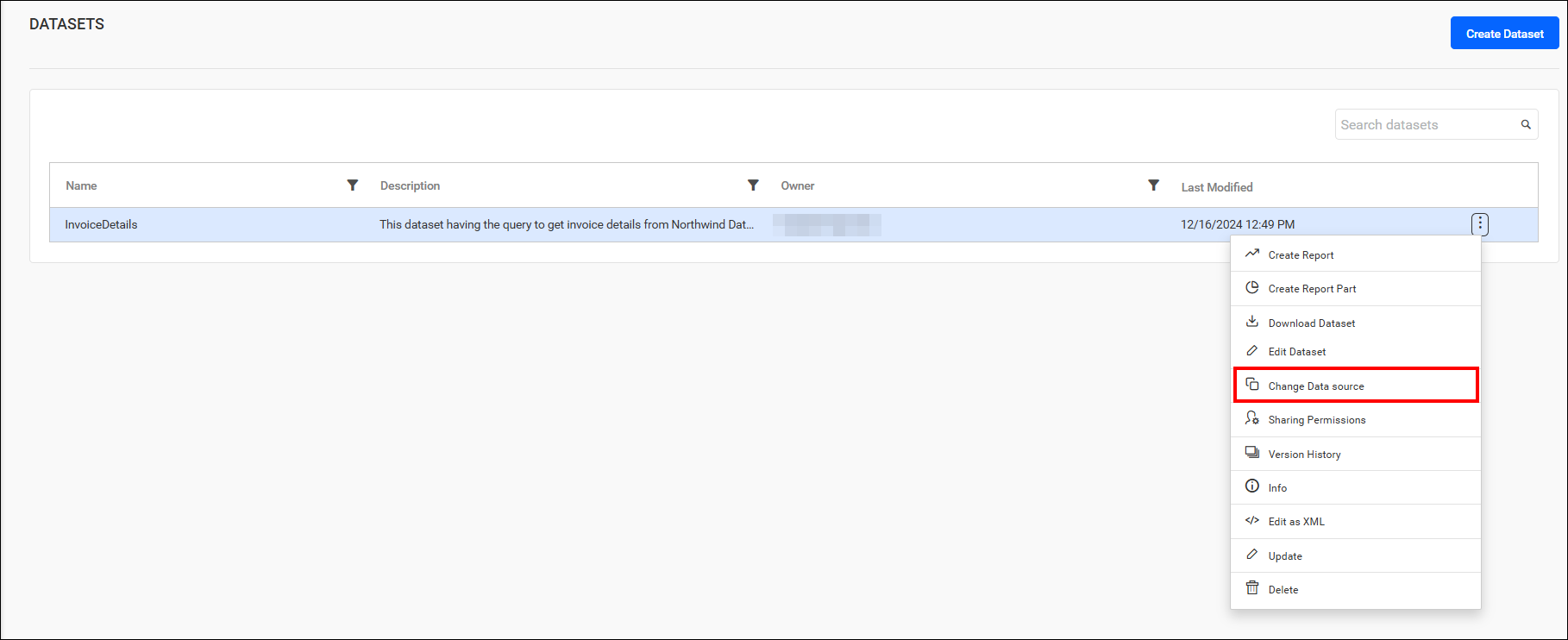 Click Change Datasource