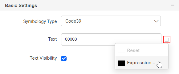 Barcode item with properties view