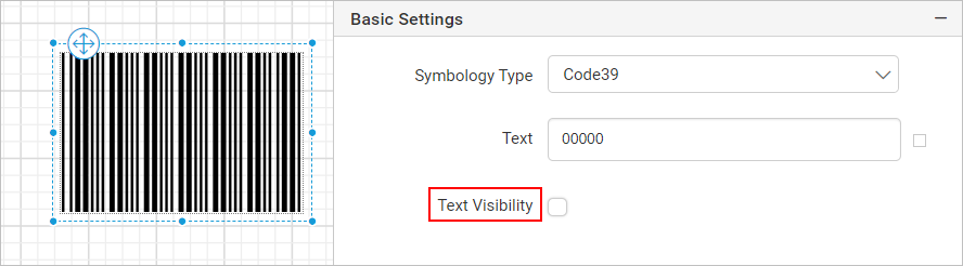 Barcode item with properties view
