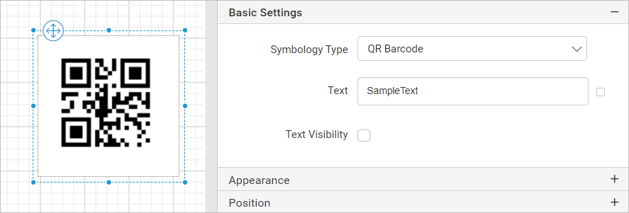Barcode item with properties view