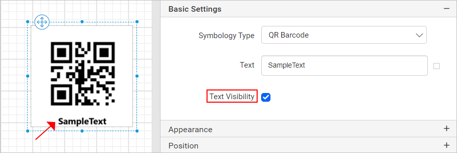 Barcode item with properties view