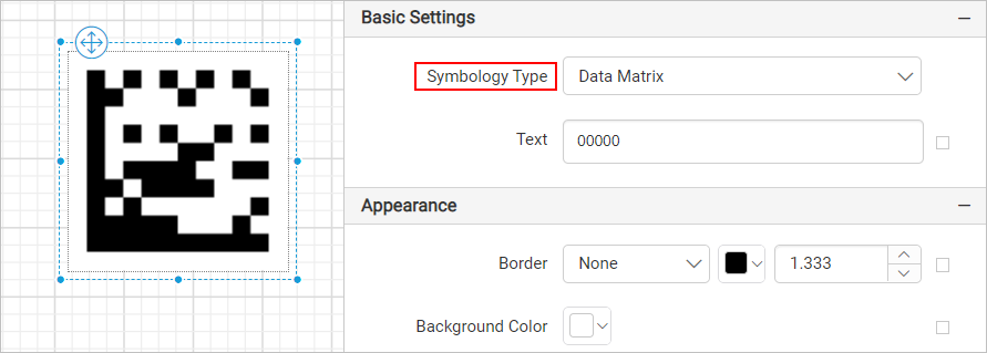 Barcode item with properties view