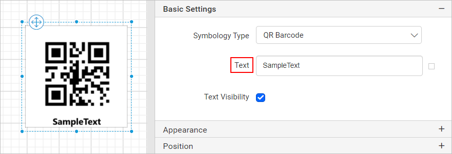Barcode item with properties view