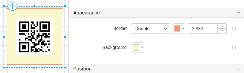 Barcode item with properties view