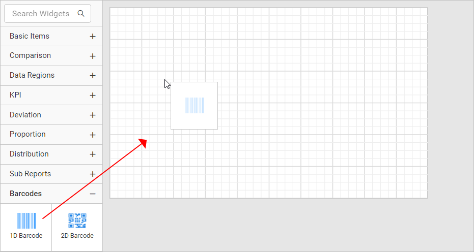 Drag and drop barcode report item into design area