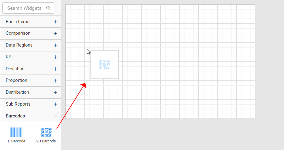 Drag and drop barcode report item into design area