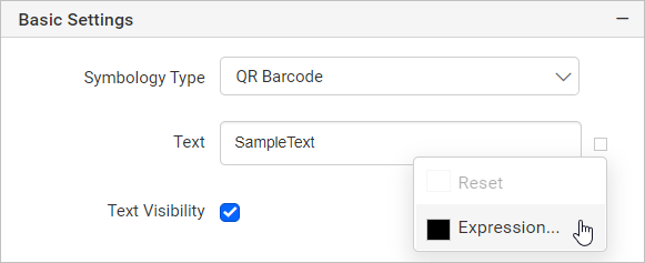 Barcode item with properties view