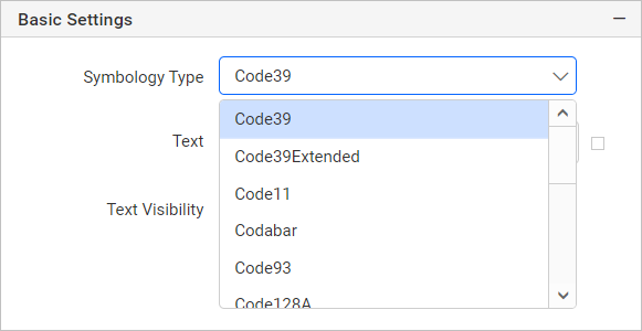 Barcode item with properties view