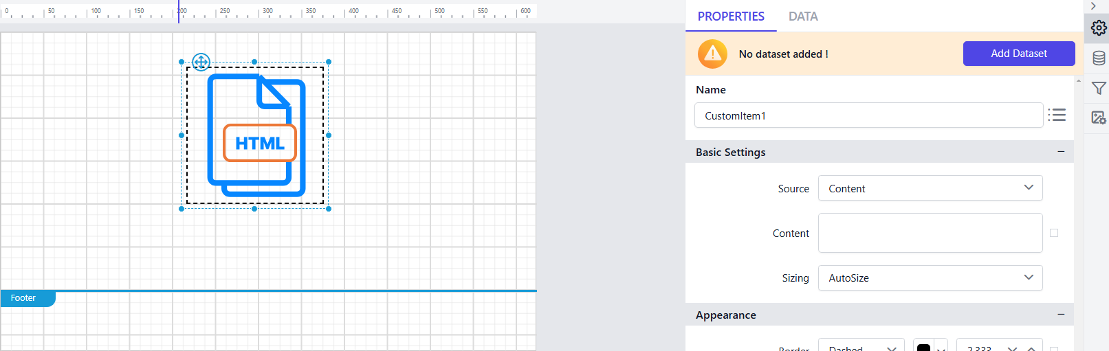 Html item with properties view