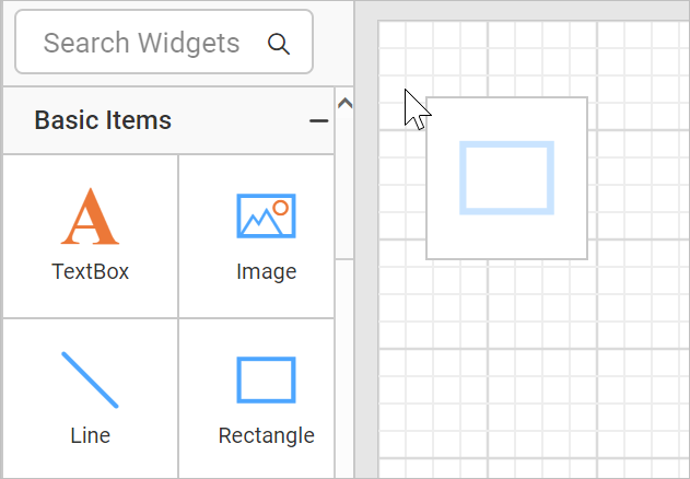Drag and drop rectangle report item into design area