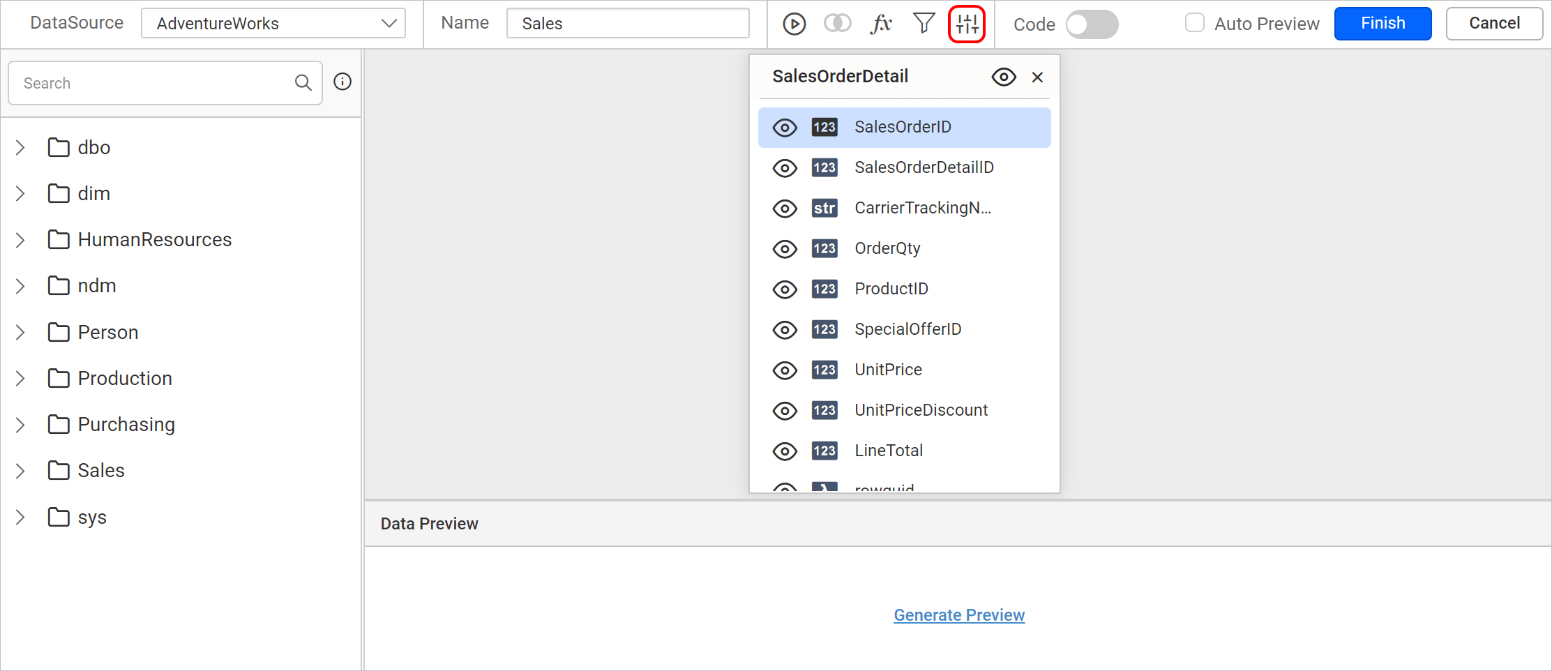 Query joiner icon in enabled state