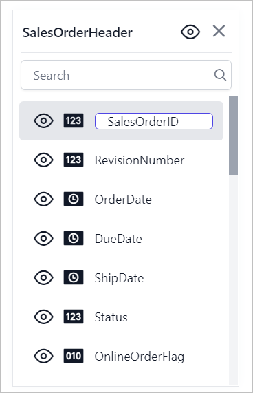 Column name edit mode