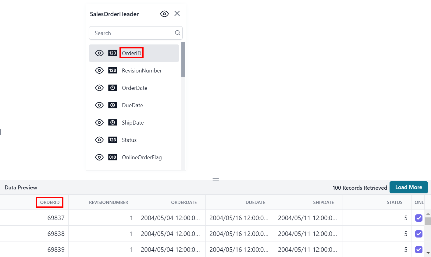 Data preview after rename action