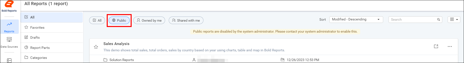 Click on publicreport icon