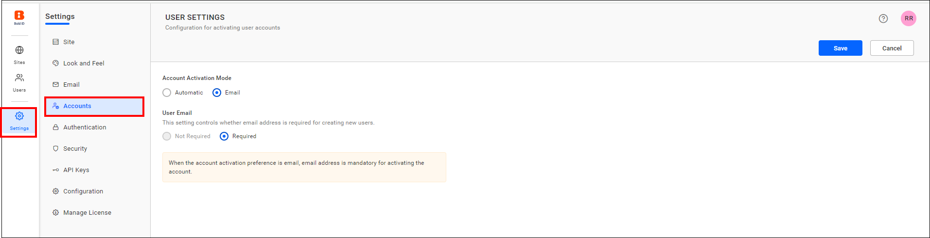 Email Required Settings