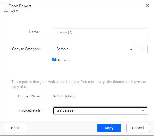 Copy report dialog