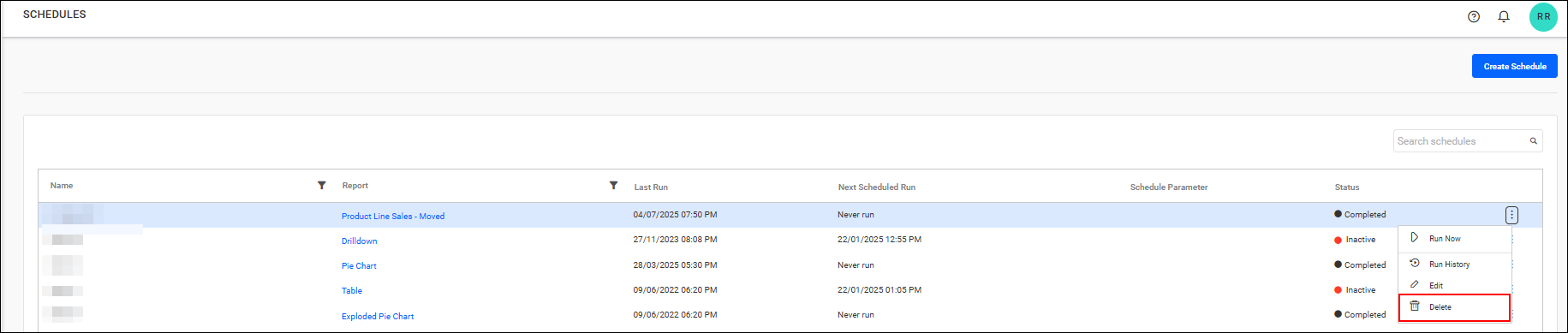 Delete schedule