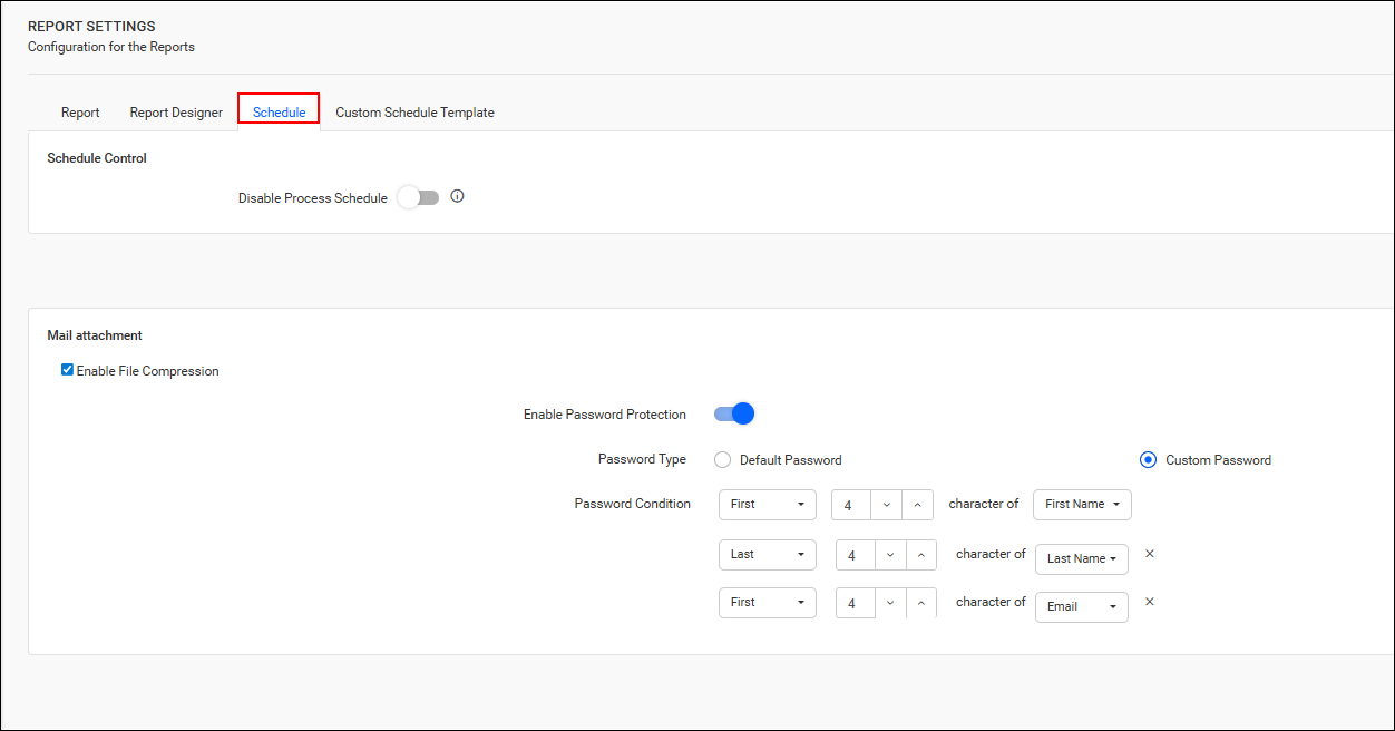 Custom password compression settings
