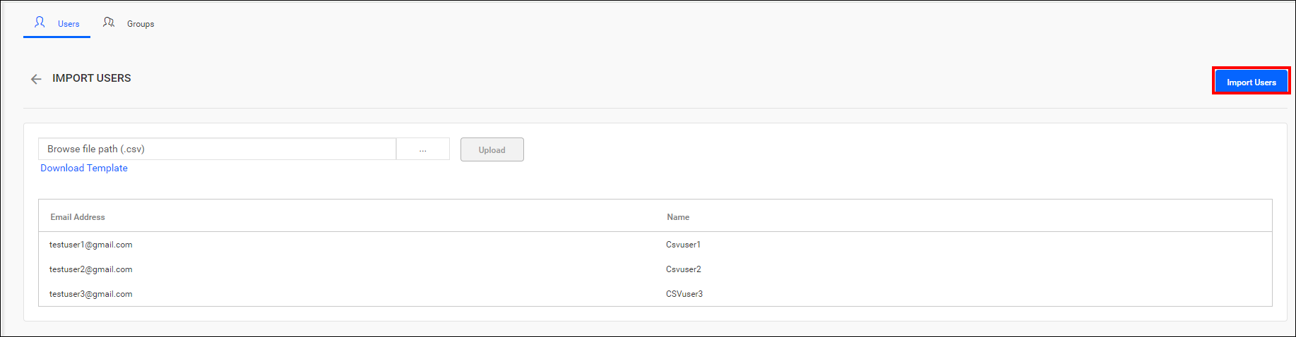 Import from CSV - User detail in grid