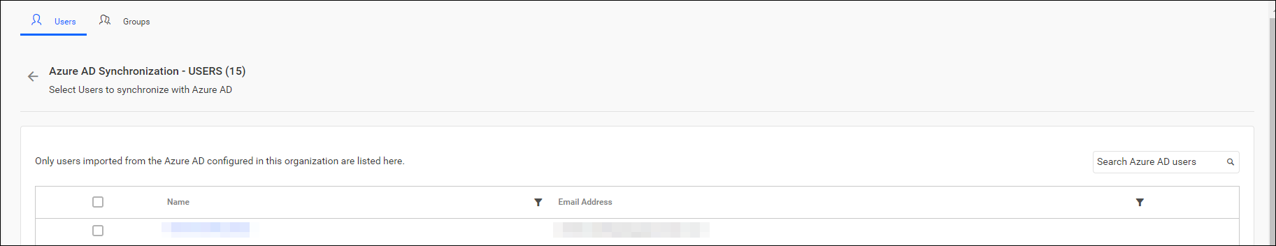 Azure Active Directory Imported user list